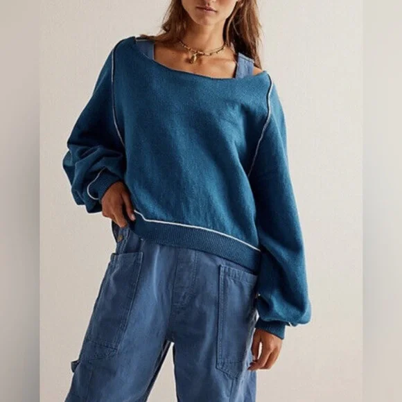 Free People We The Free Midnight Pullover, Blue Combo, Size XL - Picture 1 of 2